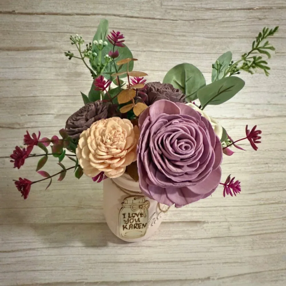Sola Wood Floral Arrangement in Hand-Painted Personalized Mason Jar